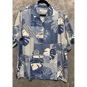 Tommy Bahama Camp Shirt Medium Hawaiian All Over Print Vacation 100% Silk